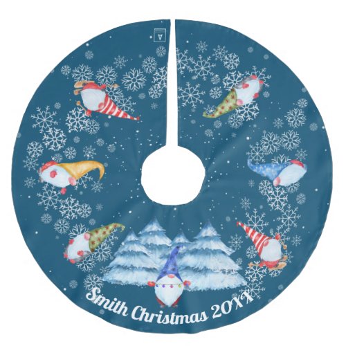 Watercolor Christmas Gnomes Brushed Polyester Tree Skirt