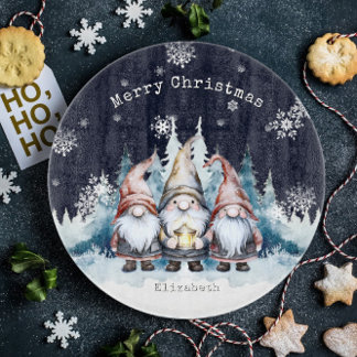 Watercolor Christmas Gnomes Personalized Cutting Board