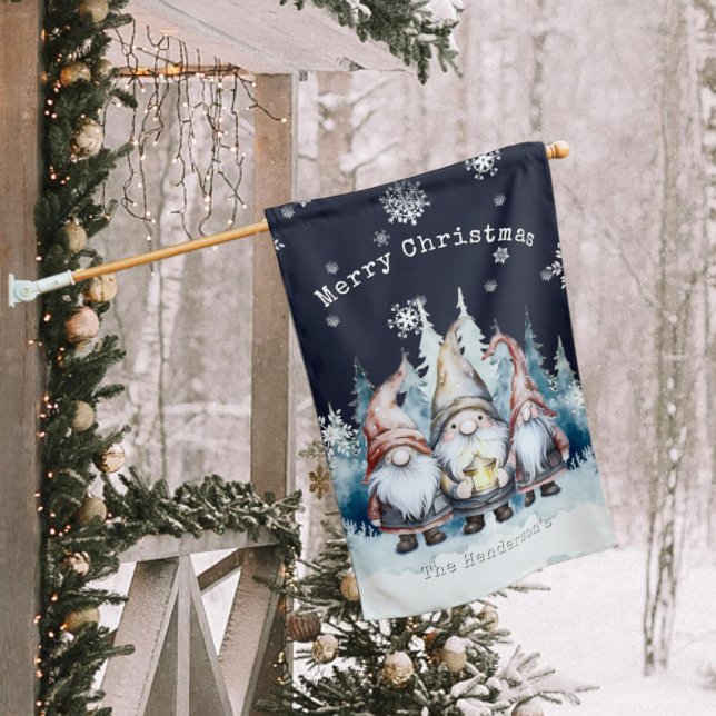 Watercolor Christmas Gnomes Personalized House Flag (Watercolor Christmas Gnomes Personalized House Flag)
