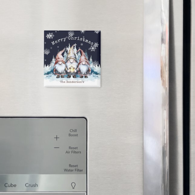 Watercolor Christmas Gnomes Personalized Magnet (In Situ (Fridge))