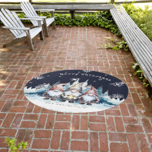 Watercolor Christmas Gnomes Personalized Outdoor Rug