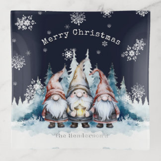 Watercolor Christmas Gnomes Personalized Trinket Tray