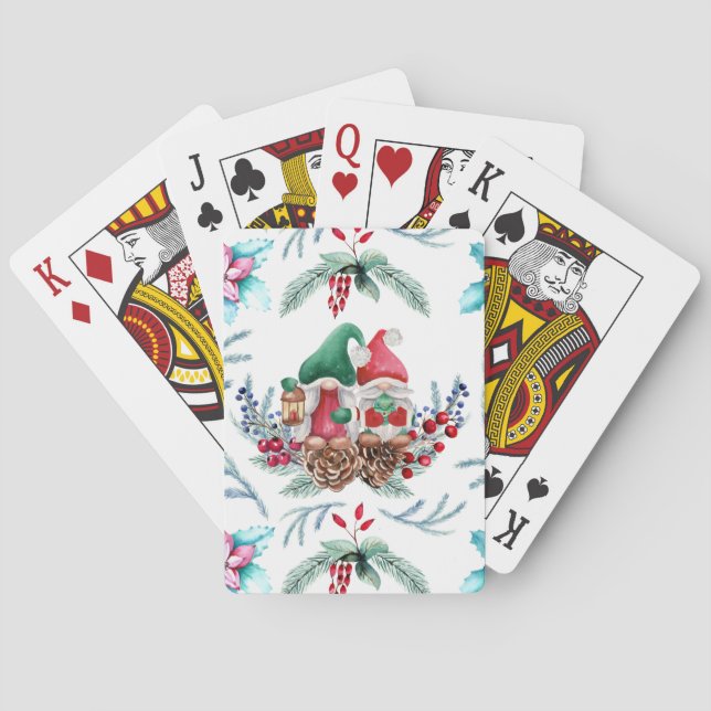 Watercolor Christmas Gnomes  Poker Cards (Back)