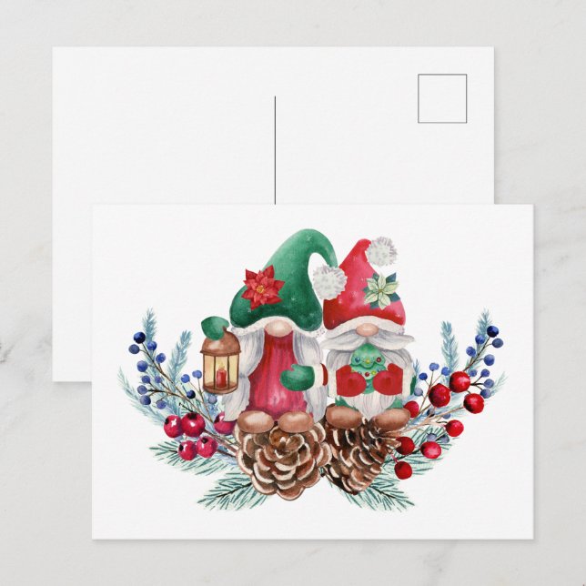 Watercolor Christmas Gnomes  Postcard (Front/Back)