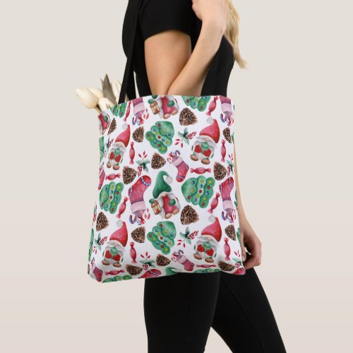 Watercolor Christmas Gnomes  Tote Bag