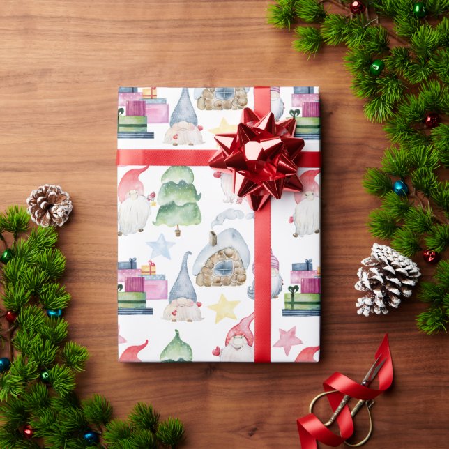 Watercolor christmas gnomes wrapping paper (Holiday Gift)