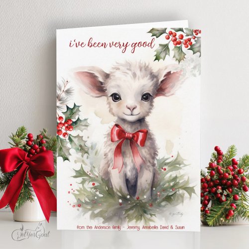 Watercolor Christmas Goat Baby Ive Been very Good Card