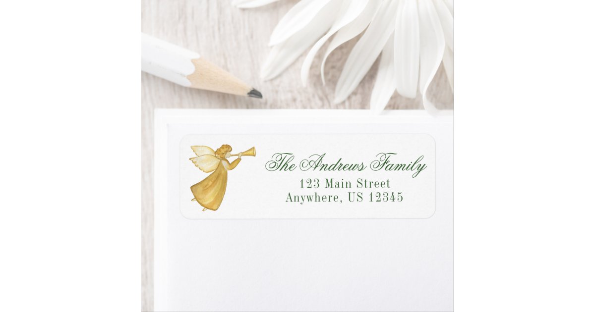 Watercolor Christmas Golden Angel Label | Zazzle