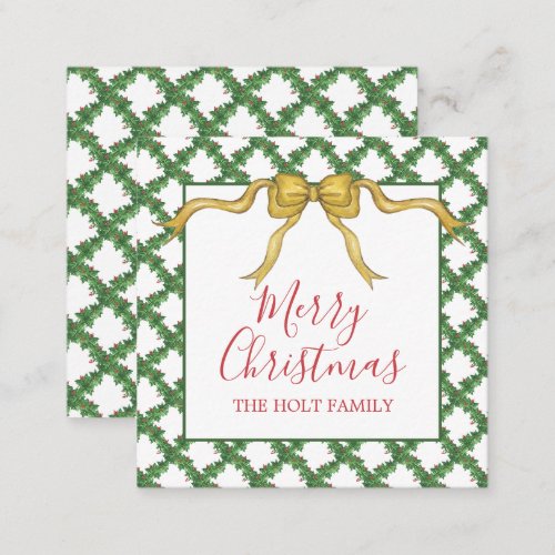 Watercolor Christmas Golden Bow Gift Enclosure Note Card