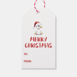 Watercolor Christmas Goose Duck Wearing Santa Hat Gift Tags