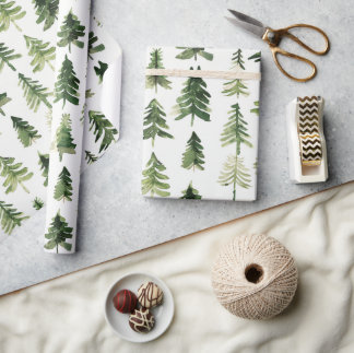 Watercolor Christmas Green Pine Tree Wrapping Paper