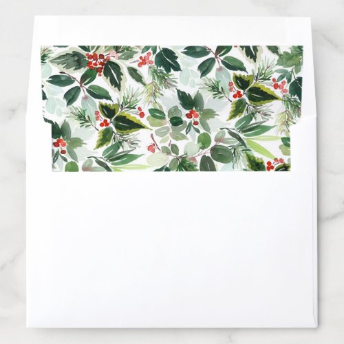 Watercolor Christmas Greenery and Berries Pattern Envelope Liner