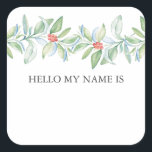Watercolor Christmas Greenery & Berries Name Tag<br><div class="desc">These xmas name tag stickers are designed using hand-painted watercolor Christmas greenery and berries—perfect for networking, company Christmas party or conference. Easily customize using the template field a cohesive and stylish design. Explore the full Christmas theme here: https://www.zazzle.com/collections/watercolor_christmas_greenery_and_berries-119783174739131173 Need something specific? Message me—I'm always happy to help and respond with...</div>