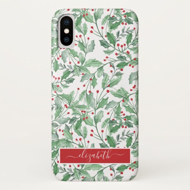 Watercolor Christmas Greenery Case-Mate iPhone Case (Back)