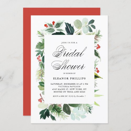 Watercolor Christmas Greenery Frame Bridal Shower Invitation