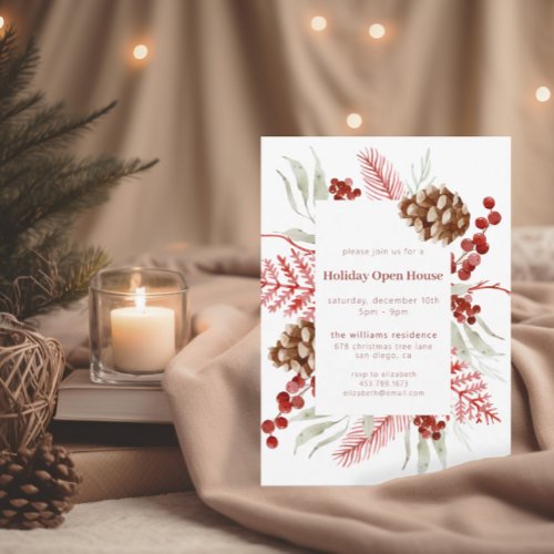 Watercolor Christmas Greenery  Holiday Open House Invitation