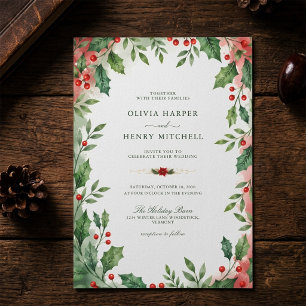 Watercolor Christmas Greenery Holiday Wedding Invitation
