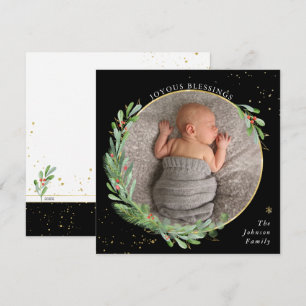 Watercolor Christmas Greenery Joyous Blessings Holiday Card