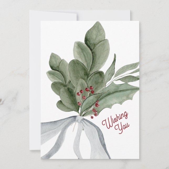 Watercolor Christmas Greenery Personalized Card (Front)