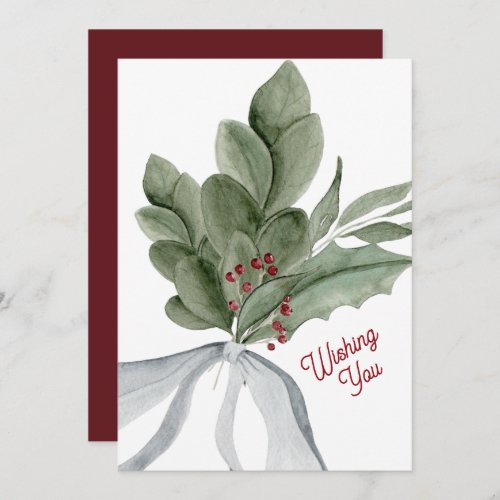 Watercolor Christmas Greenery Personalized Holiday Card