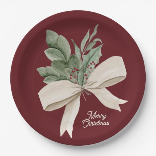 Watercolor Christmas Greenery Personalized Paper Plates