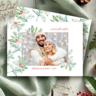 Watercolor Christmas Greenery Photo Card