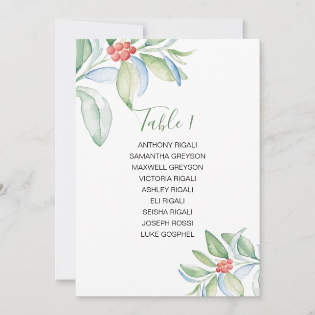 Watercolor Christmas Greenery Seating Plan Invitation (Front)