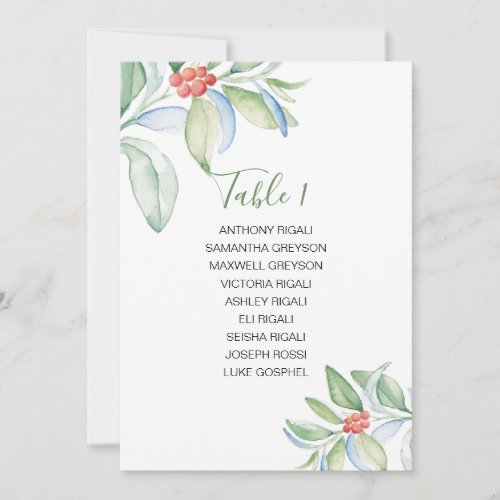 Watercolor Christmas Greenery Seating Plan Invitation