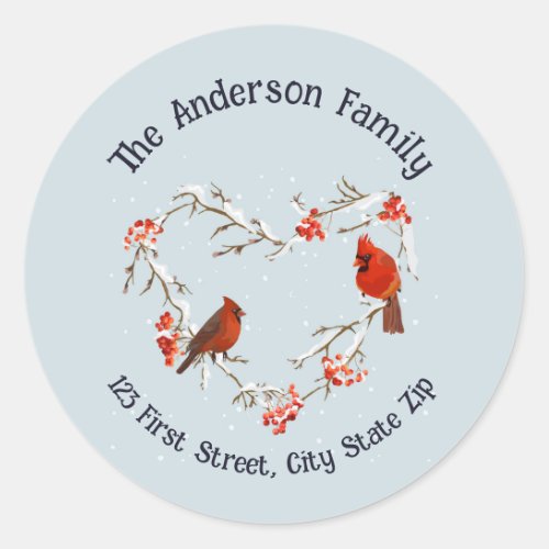 Watercolor Christmas Heart Cardinal Red Bird Art Classic Round Sticker