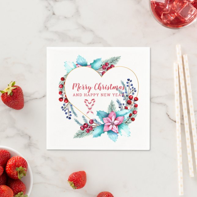 Watercolor Christmas Heart Wreath Napkins (Insitu)