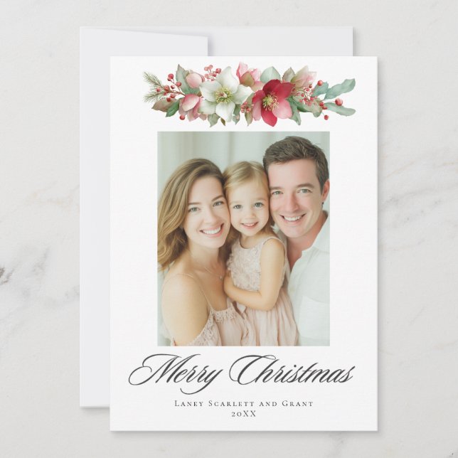 Watercolor Christmas Hellebore Design Holiday Card (Front)