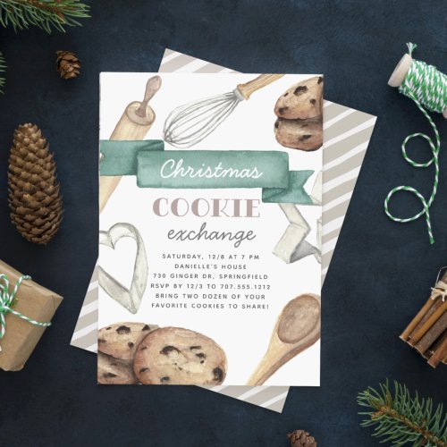 Watercolor Christmas Holiday Cookie Exchange Party Invitation