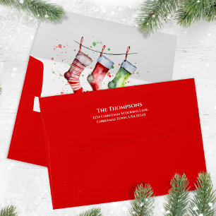 Watercolor Christmas Holiday Cute Stocking Envelope