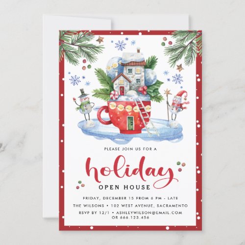 Watercolor Christmas  Holiday Open House Party Invitation