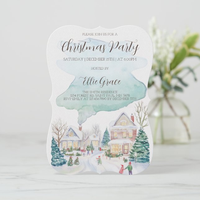Watercolor Christmas Holiday Party Invitation (Standing Front)