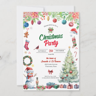 Watercolor Christmas Holiday Party Invitation