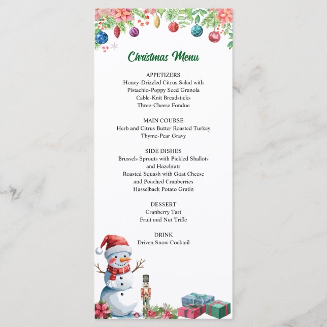 Watercolor Christmas Holiday Party Menu (Front)