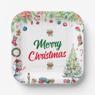 Watercolor Christmas Holiday Party Paper Plates