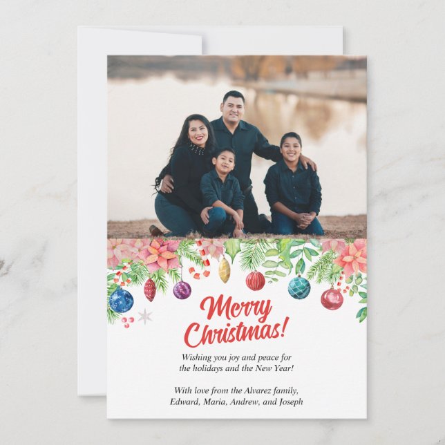 Watercolor Christmas Holiday Photo Greeting (Front)