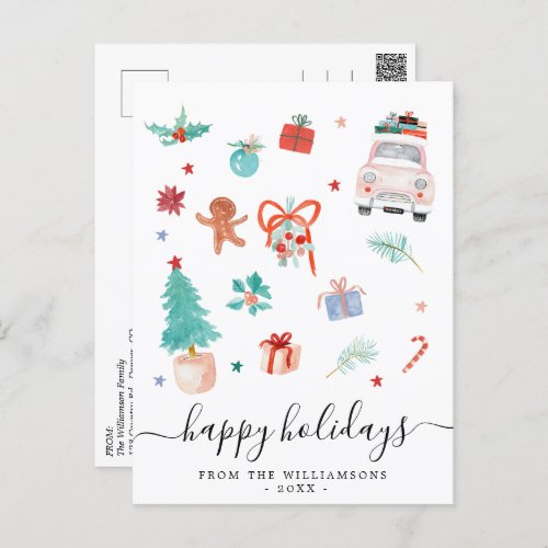 Watercolor Christmas Holiday Postcard