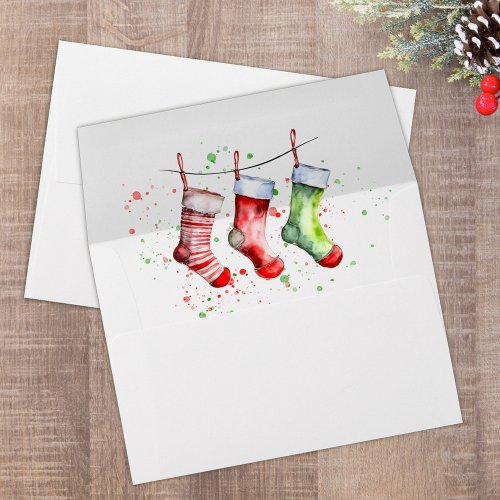 Watercolor Christmas Holiday Simple Stockings Envelope