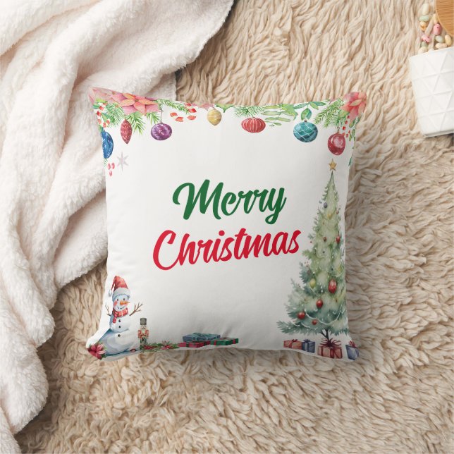 Watercolor Christmas Holiday  Throw Pillow (Blanket)
