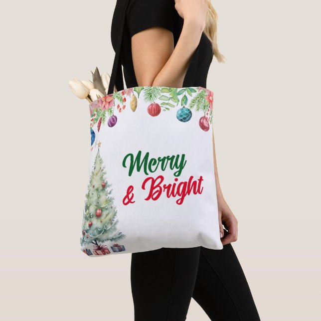 Watercolor Christmas Holiday  Tote Bag (Close Up)