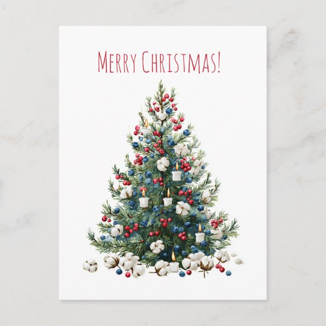 Watercolor Christmas holiday tree, Holiday Card (Front)