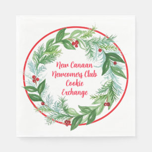 Watercolor Christmas Holiday Wreath CUSTOM Napkins