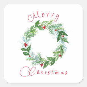Watercolor Christmas Holiday Wreath Square Sticker