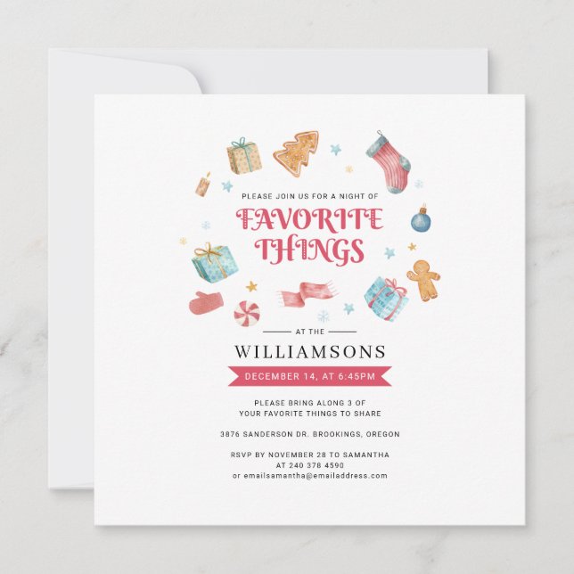 Watercolor Christmas Holidays Favorite Things Invitation (Front)