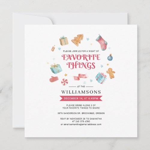 Watercolor Christmas Holidays Favorite Things Invitation