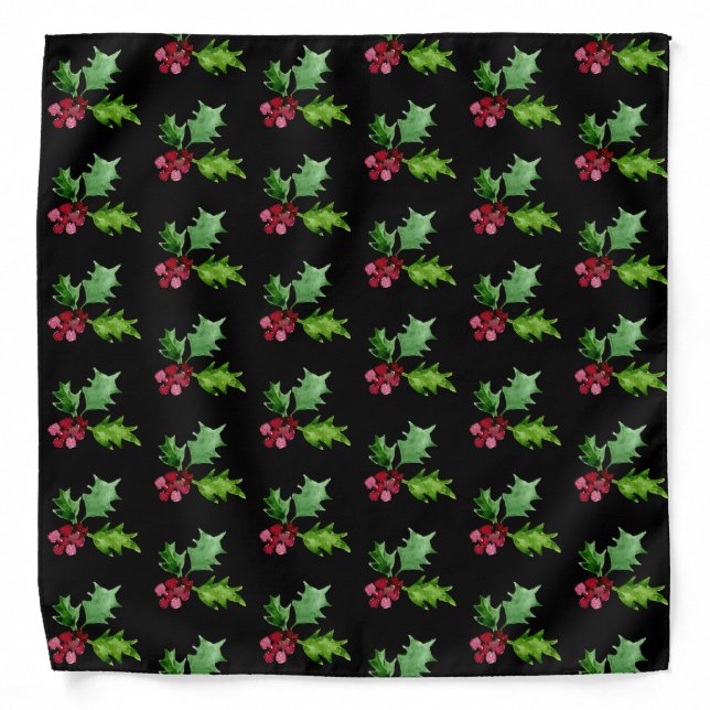 Watercolor Christmas Holly Berries  Bandana (Front)