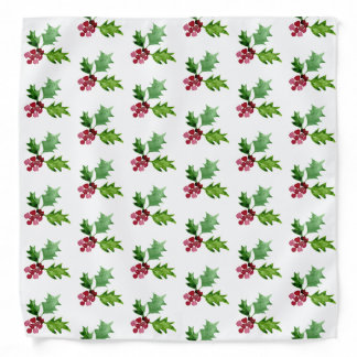 Watercolor Christmas Holly Berries Bandana